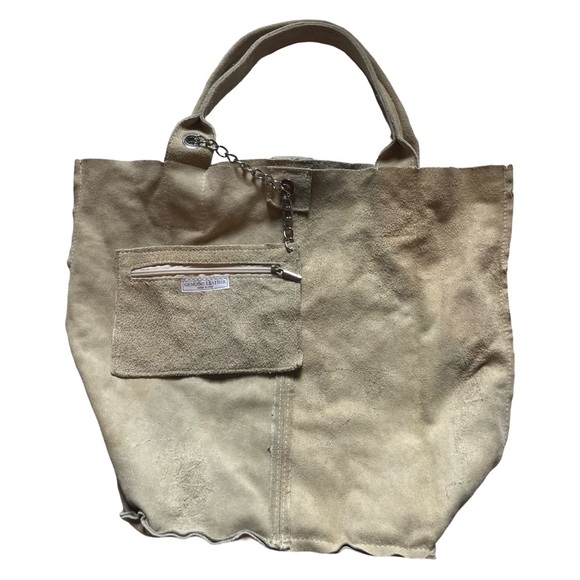 Genuine Leather Tan Suede Slouchy Shoulder Bag - Picture 5 of 7